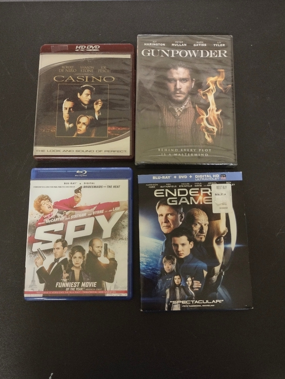 4-Movie Blu-ray/DVD Lot - Casino, Gunpowder, Spy, Ender's Game - Black
